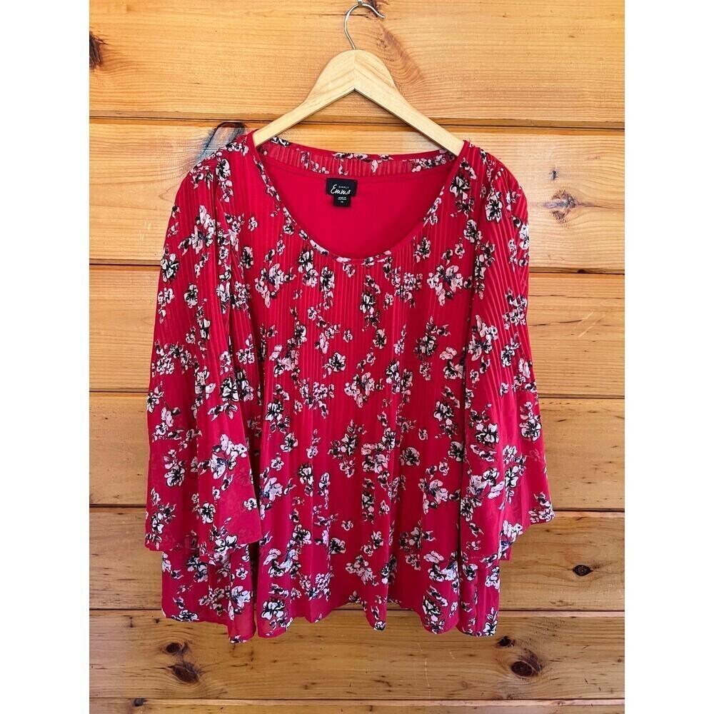 Simply Emma Floral Pleated Blouse W/ Tank Top Size 1X